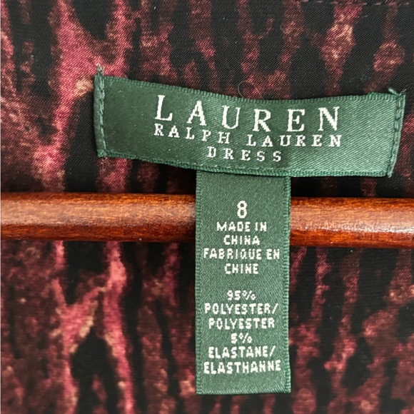 NWOT LAUREN RALPH LAUREN V NECK WRAP STYLE LONG SLEEVE BLACK/WINE DRESS SZ. 8 - Picture 8 of 13
